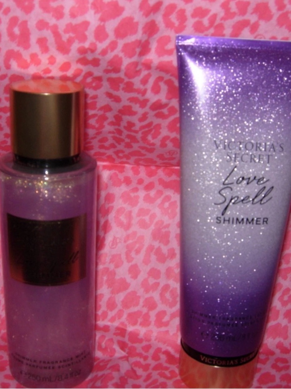 Victoria Secret Love Spell SHIMMER Fragrance Mist 8.4oz & Lotion 2 Piece Set